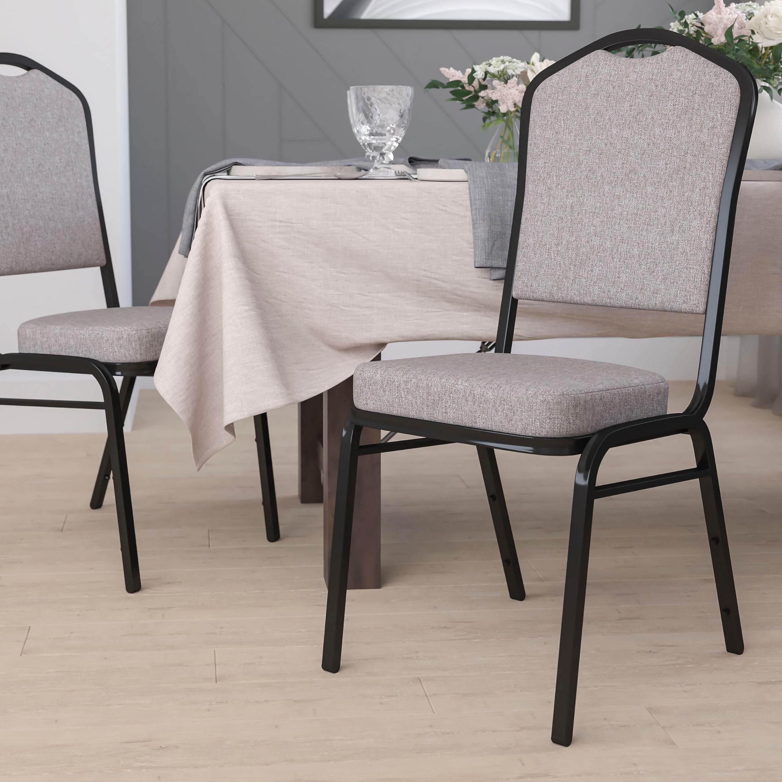 Flash Furniture HERCULES Series Crown Back Stacking Banquet Chair in Gray Fabric - Black Frame