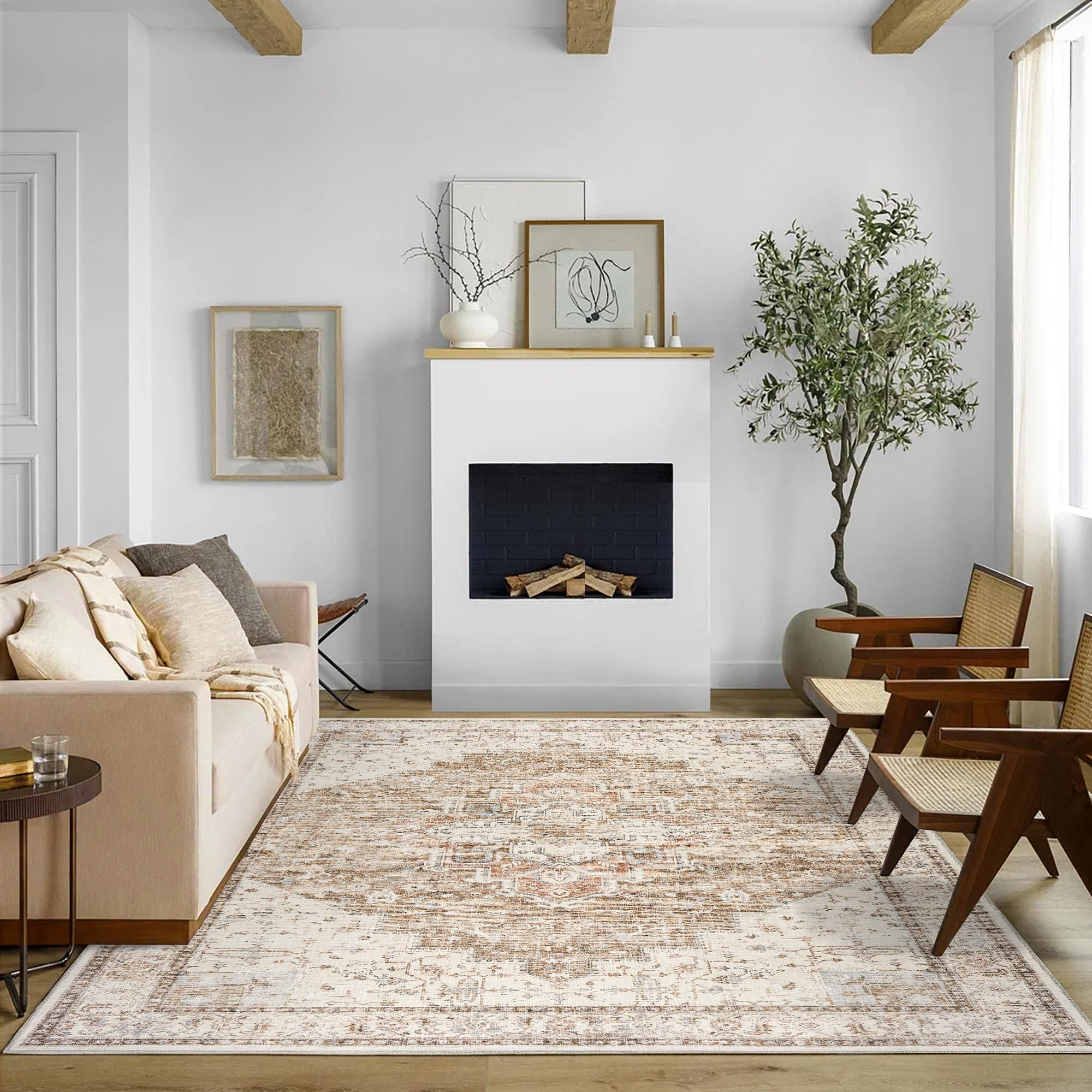 BILEEHOME Modern Farmhouse Area Rugs 8x10 Living Room Dining Room Under Table Easy to Clean Formal Earth Tone Country Rustic Sty