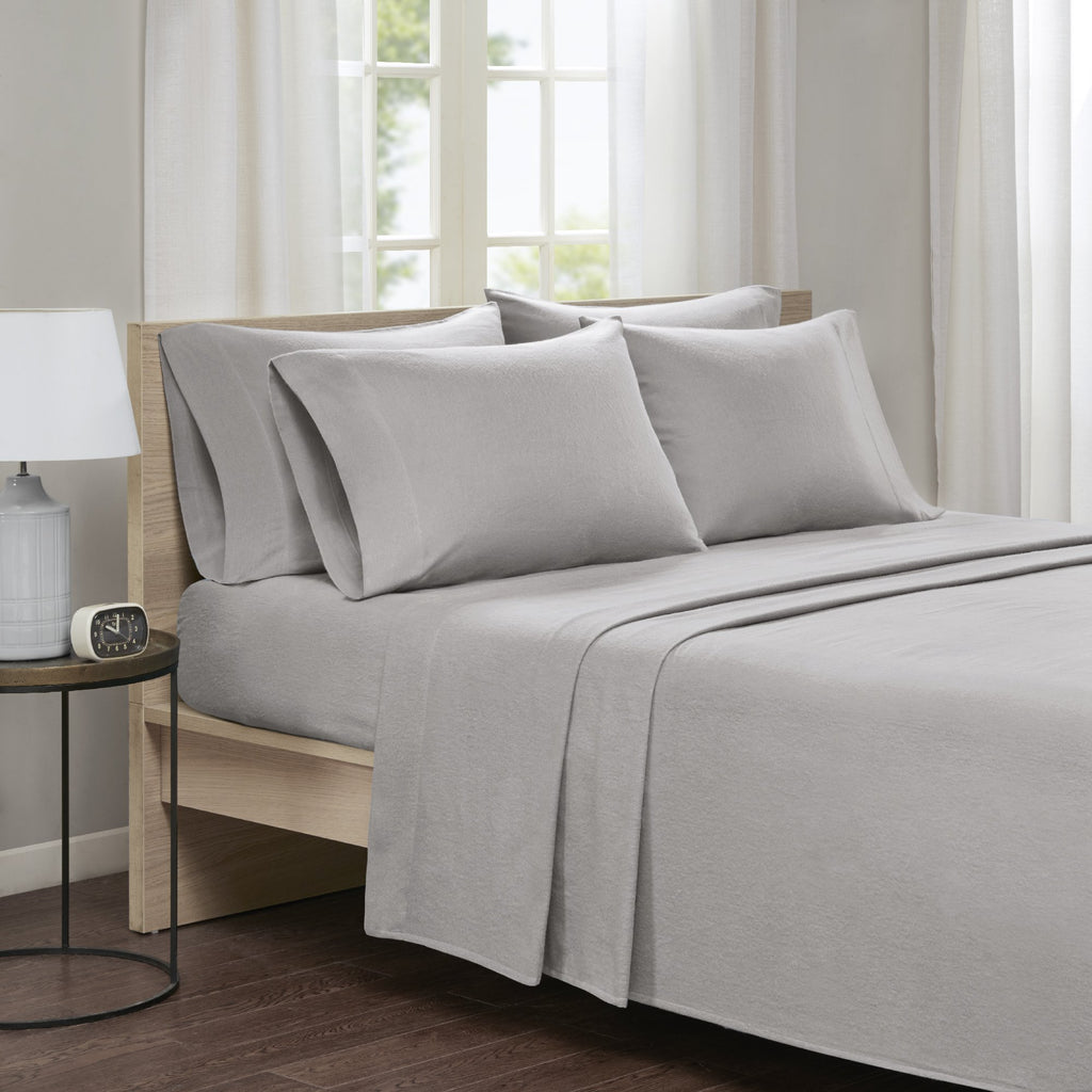 Comfort Spaces Cotton Flannel Breathable Warm Deep Pocket Sheets With Pillow Case Bedding, Cal King, Grey Solid 4 Piece