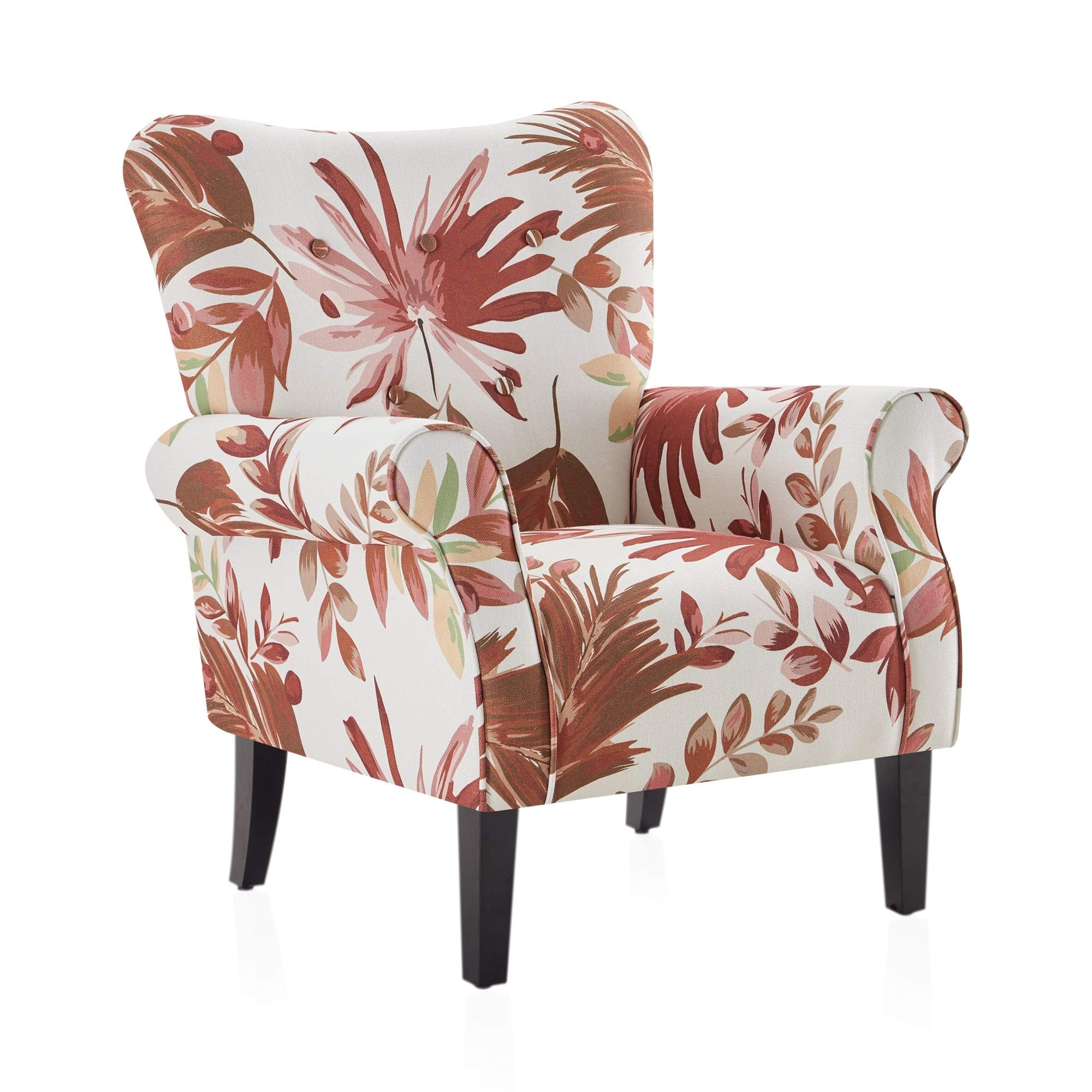 Belleze Modern Accent Chair For Living Room, High Back Floral Armchair With Wooden Legs, Upholstered Wingback Side Chair Padded