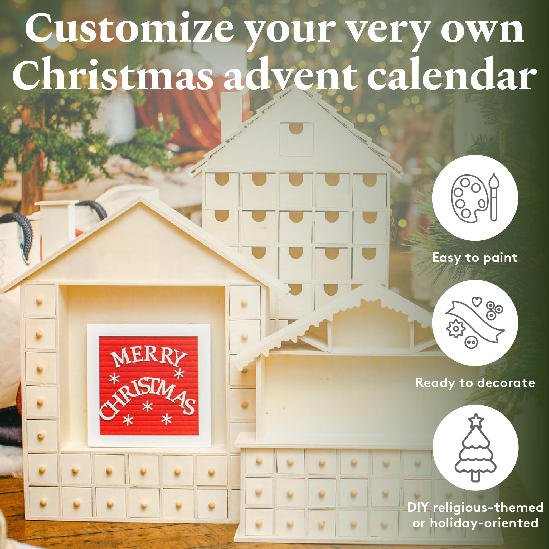 Scene House Wood Advent Calendar 18-3/4 X 16-3/4 Inch, Pack Of 1 Craft Christmas Advent Calendar With 24 Empty Drawers, By Woodp