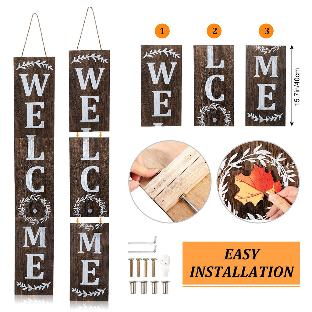 Jetec Welcome Sign For Front Door Interchangeable Wooden Welcome Porch Sign Hanging Outdoor Decoration Replaceable Wood Welcome