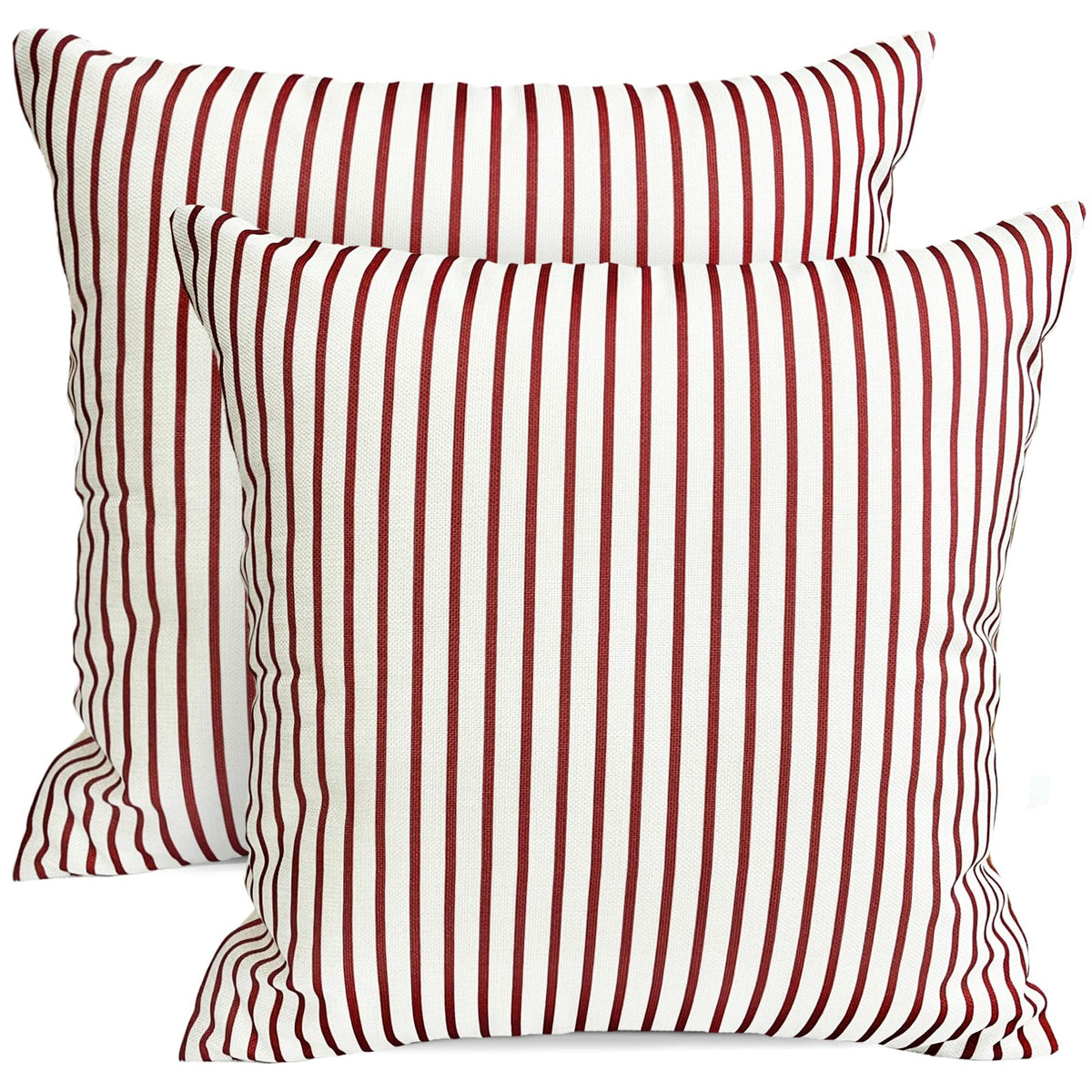Rysmiyou Decorative Throw Pillow Covers Set Of 2 Wine Red Striped Pillow Covers 16X16 Inch Throw Pillow Cover Linen Pillowcase M