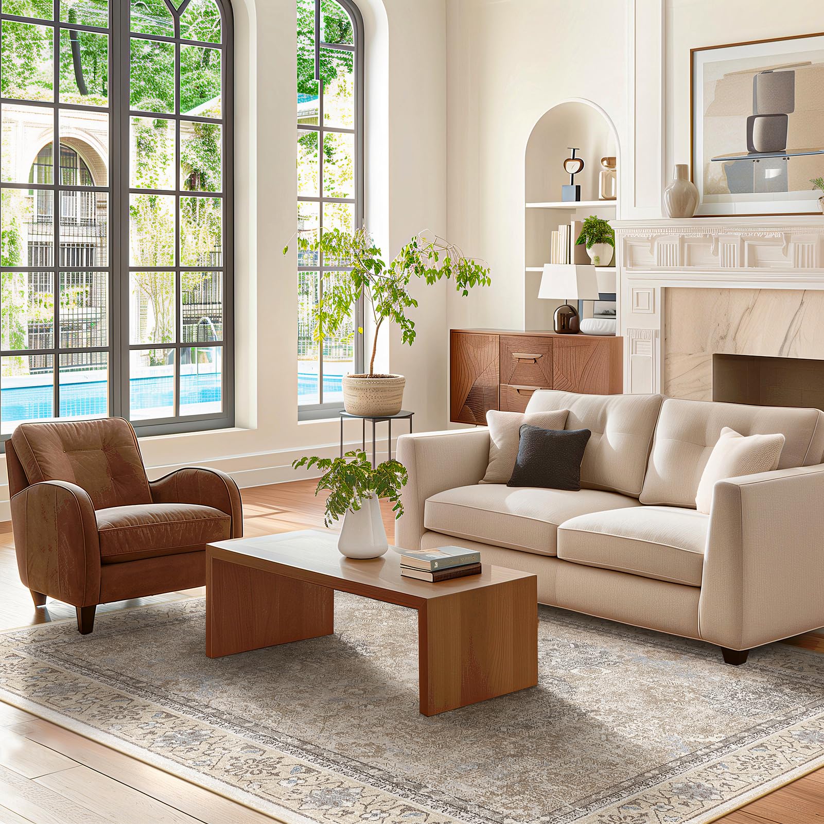 Ashler Boho Rug, 8X10 Area Rugs, Vintage Rugs, Large Area Rug, Rugs For Living Room, Bedroom, Kitchen, Dinner, Beige/Natural/Lig