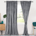 Hiasan Grey Velvet Curtains 120 Inches-Blackout Thermal Insulated Solid Soft Curtains For Bedroom Living Room Rod Pocket Room Da