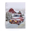 NIKKY HOME 16 x 12 Christmas LED Lighted Canvas Wall Art Prints Light Up Red Truck Barn House and Christmas Tree Picture Winter 