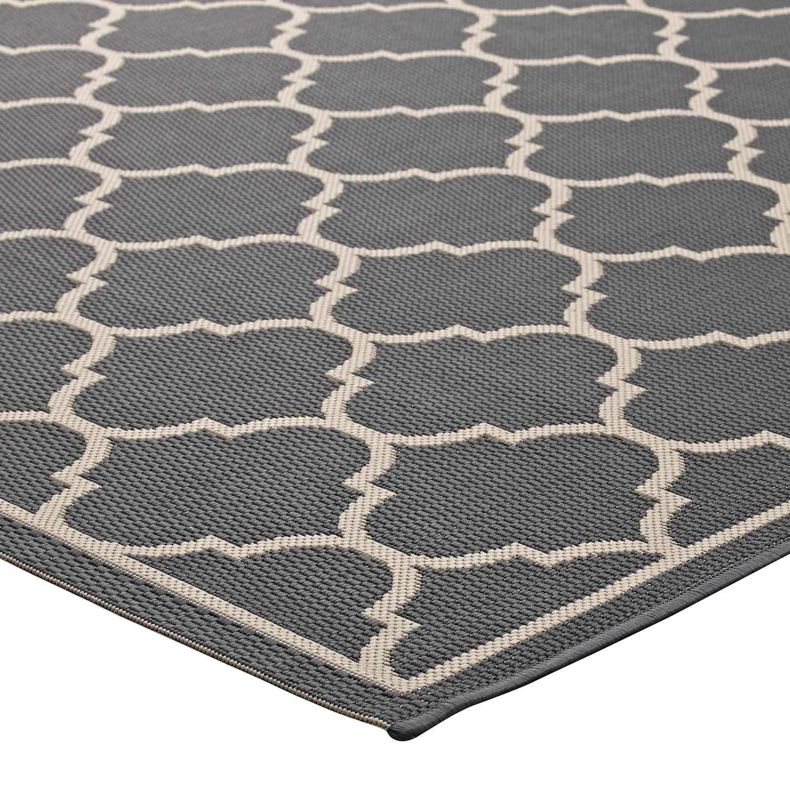 Modway Avena Moroccan Quatrefoil Trellis 9X12 Indoor And Outdoor Area Rug In Gray And Beige