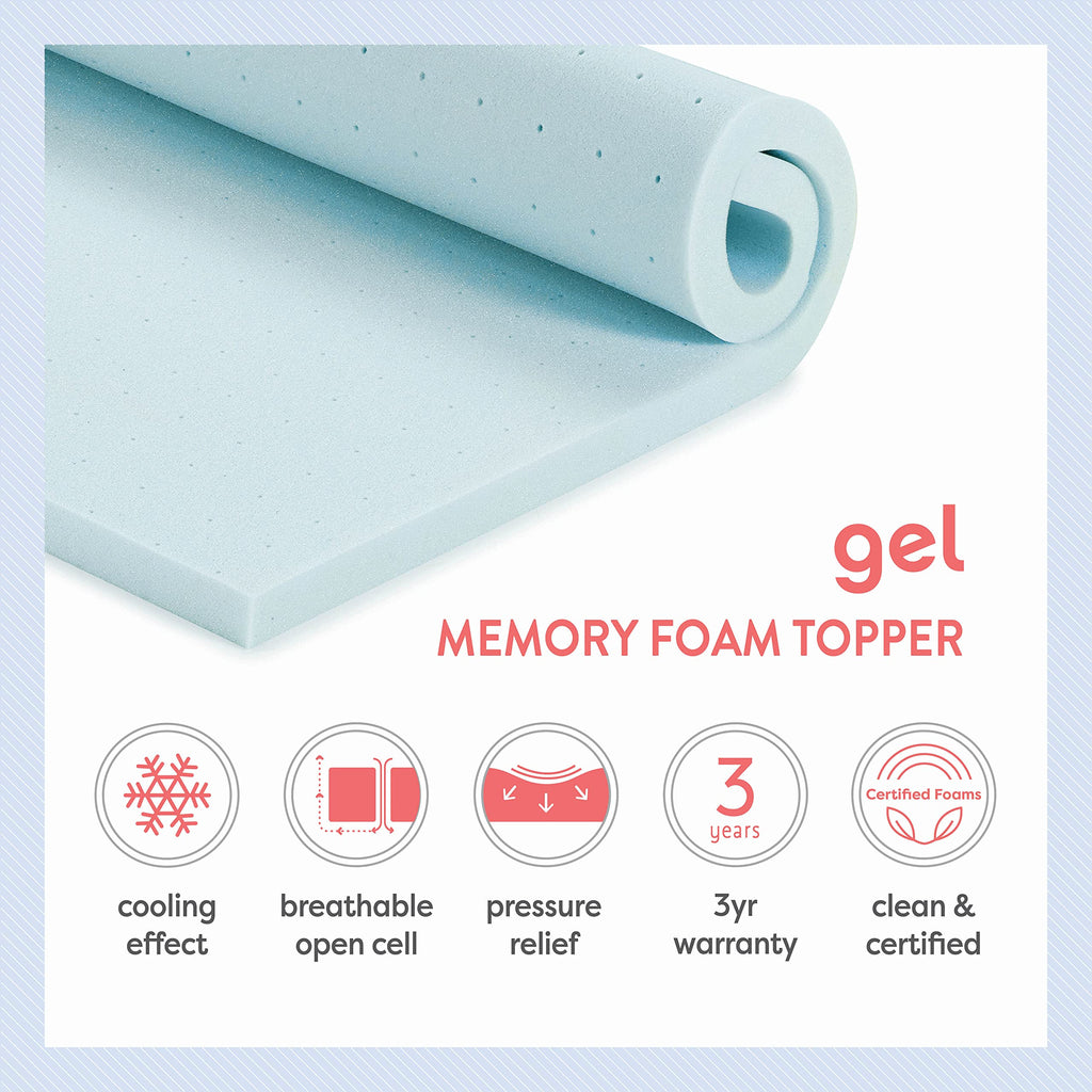 Best Price Mattress 3 Inch Ventilated Memory Foam Mattress Topper, Cooling Gel Infusion, Certipur-Us Certified, Queen Blue