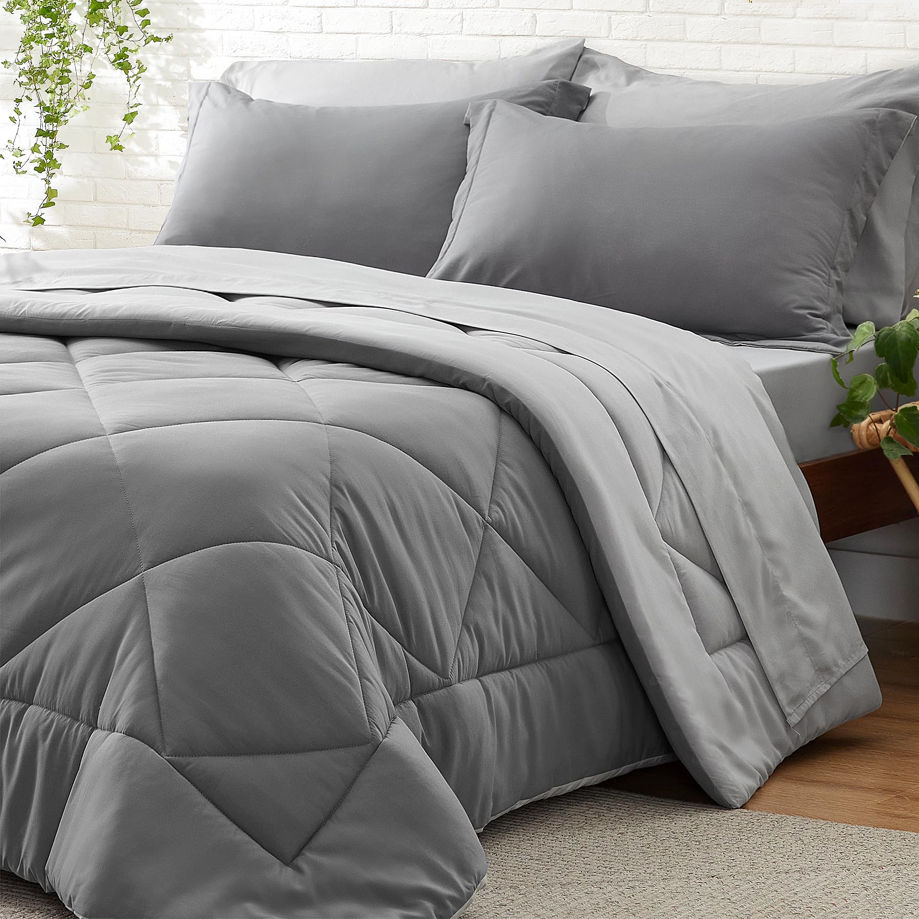 Bedelite California King Size Comforter Set 7 Pieces Bed In A Bag - Soft Microfiber Reversible Cal King Grey Bed Set With Comfor