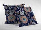 HomeRoots Orange, Light Green, Gray On Indigo 16â€ Indigo Orange Floral Suede Throw Pillow