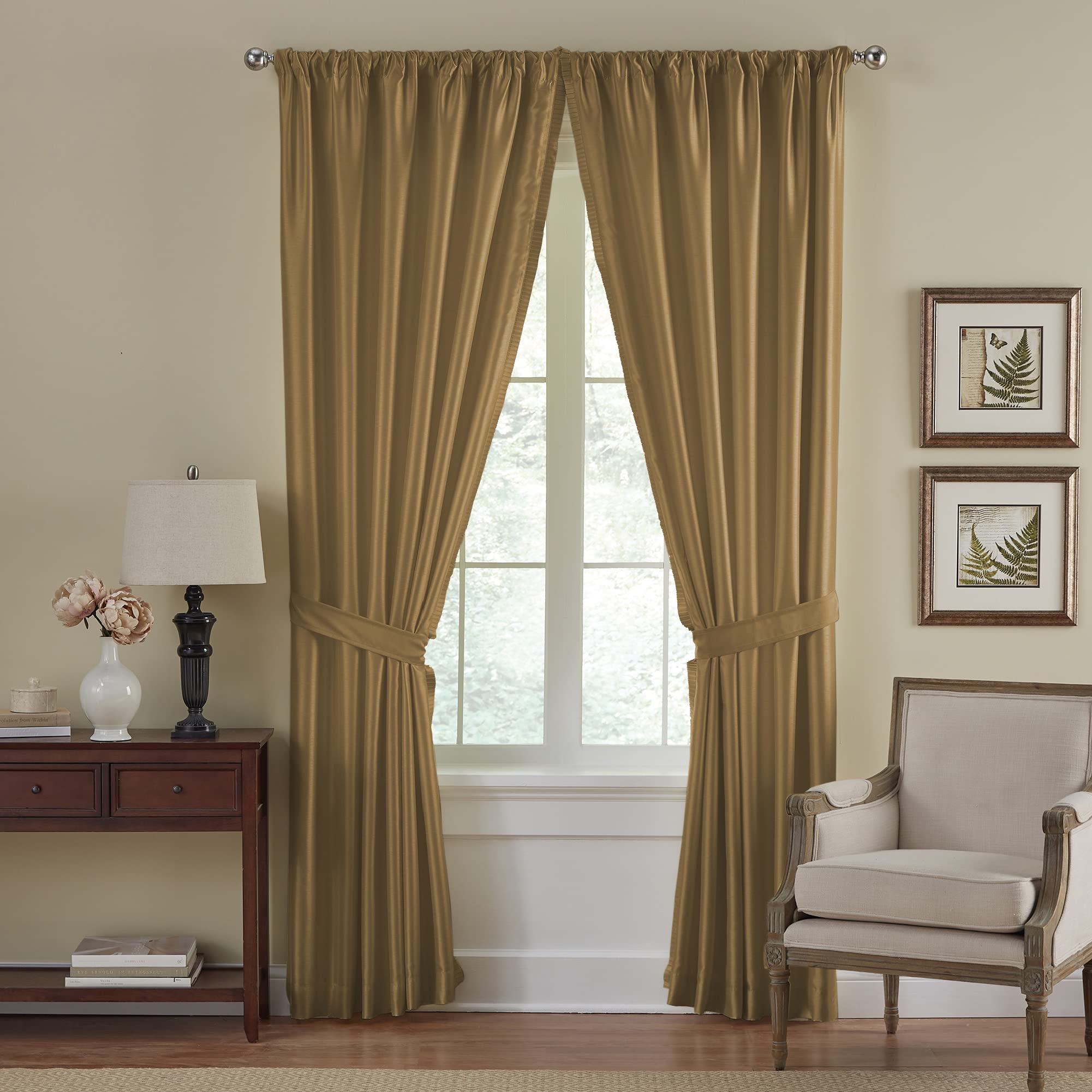Elrene Home Fashions Versailles Faux-Silk Room-Darkening Curtain Panel, Blackout Curtain with Rod Pocket, 52 Inches by 95 Inches