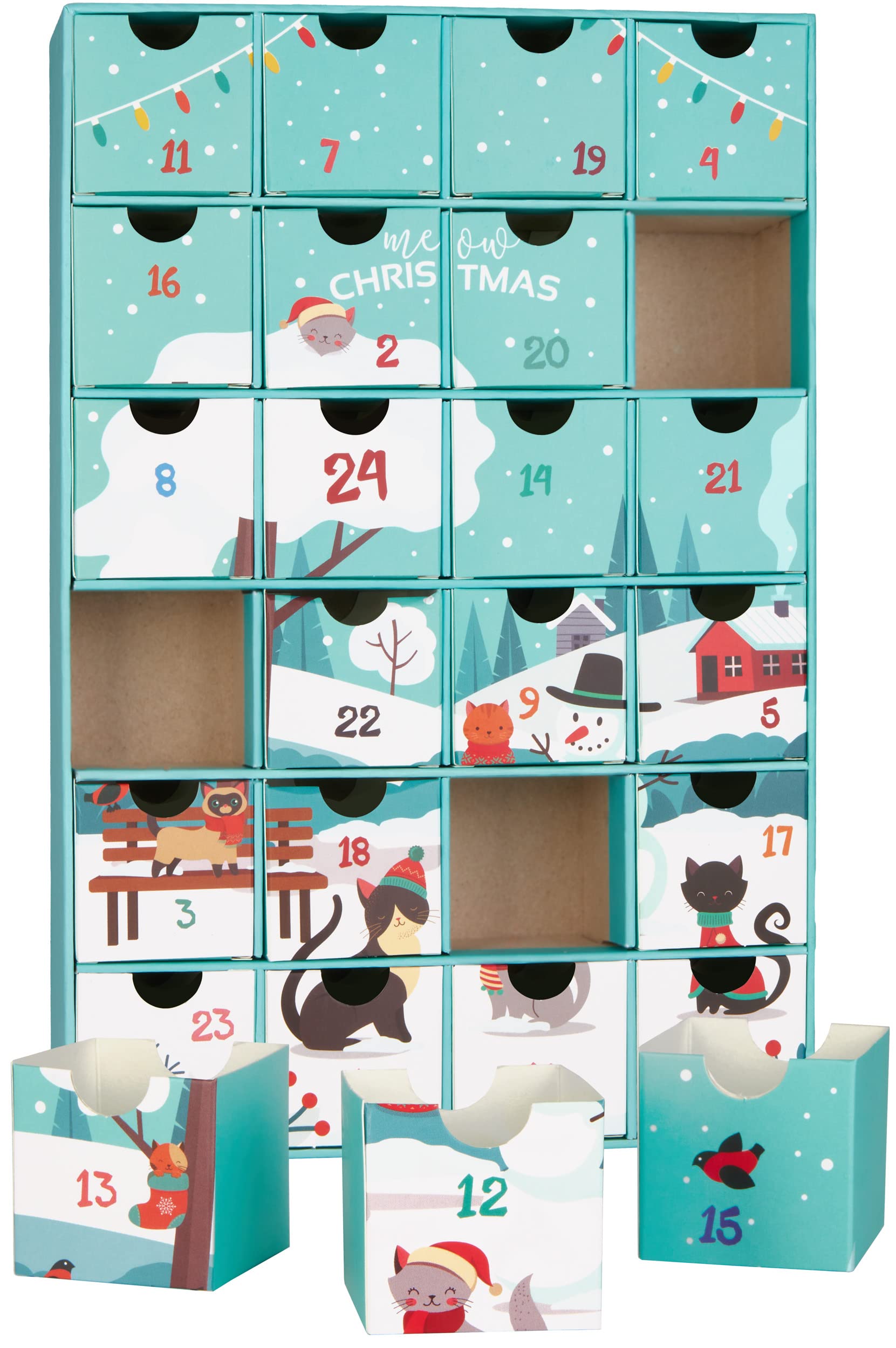 BRUBAKER Reusable Advent Calendar for Cats - DIY Christmas Calendar with 24 Doors for Treats, Snacks, and Surprises