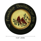 Cvhomedeco. Primitives Hand Painted Red Birds Decorative Plate Rustic Round Display Wooden Plate Home D  Cor Art, 9-3/4 Inch