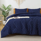 Litanika Navy Blue California King Comforter Set, 3 Pieces Cal King Oversized Chevron Tufted Bedding Comforter Sets, Fluffy Bed