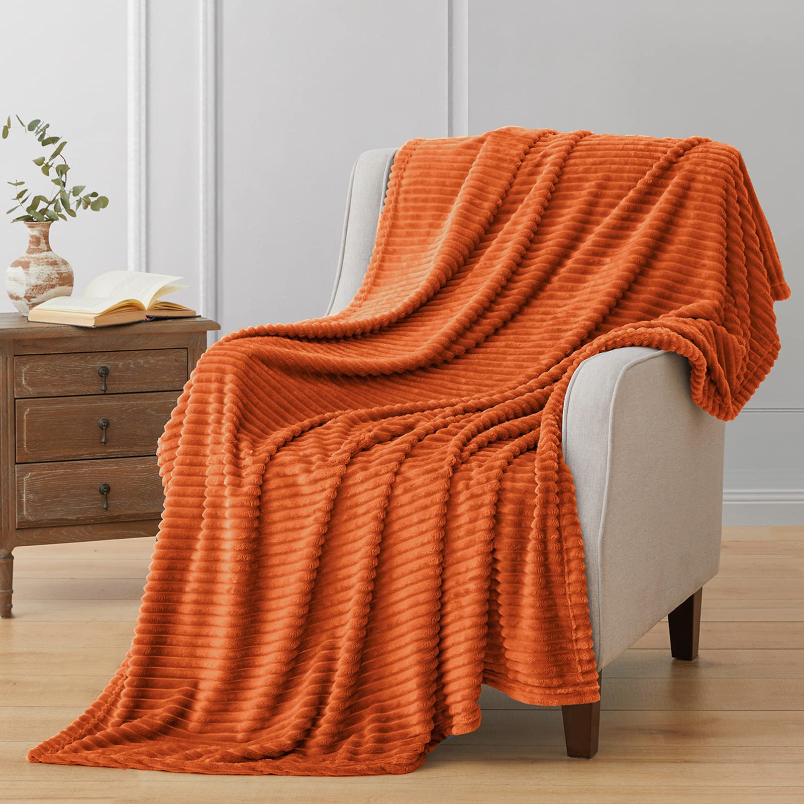 Vessia Flannel Fleece Throw Blanket(50X70 Inch, Orange), Lightweight Couch Blanket, Warm Cozy Soft Bed Blanket, Plush Microfiber