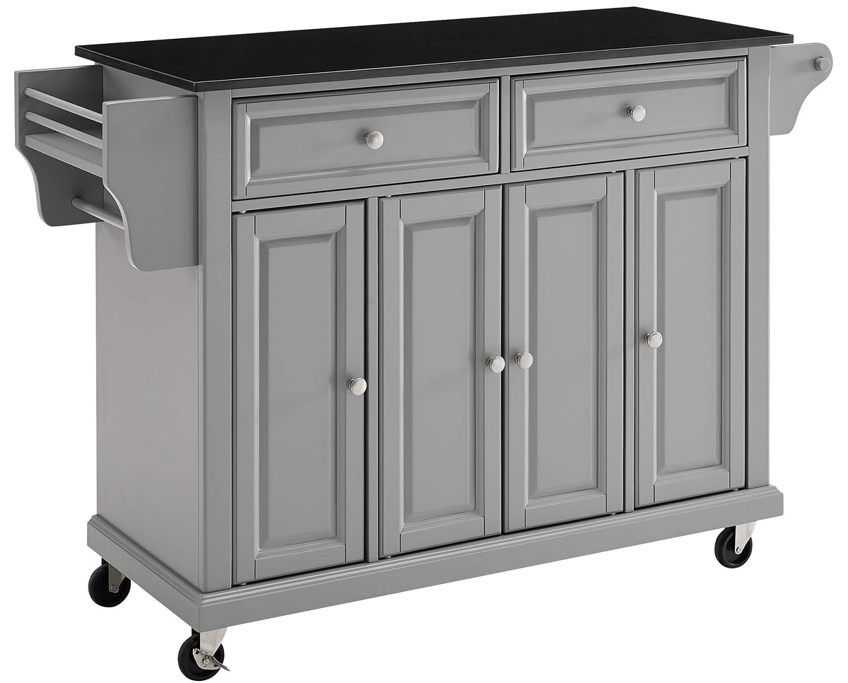 Crosley Furniture Full Size Granite Top Rolling Kitchen Island Storage Cart, Microwave Stand, Spice Rack, Gray