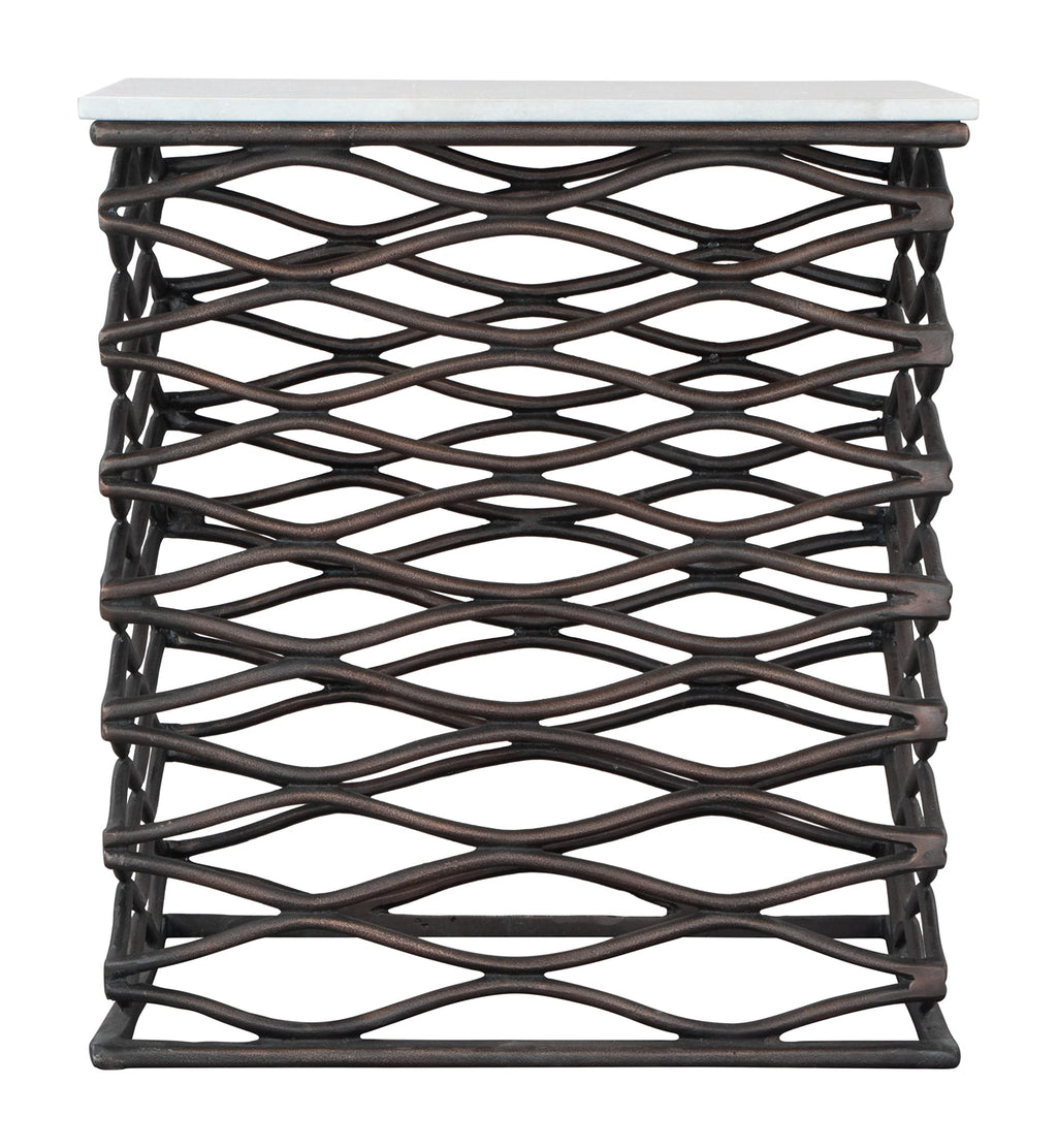 Zuo Duke Side Table White & Antique Bronze