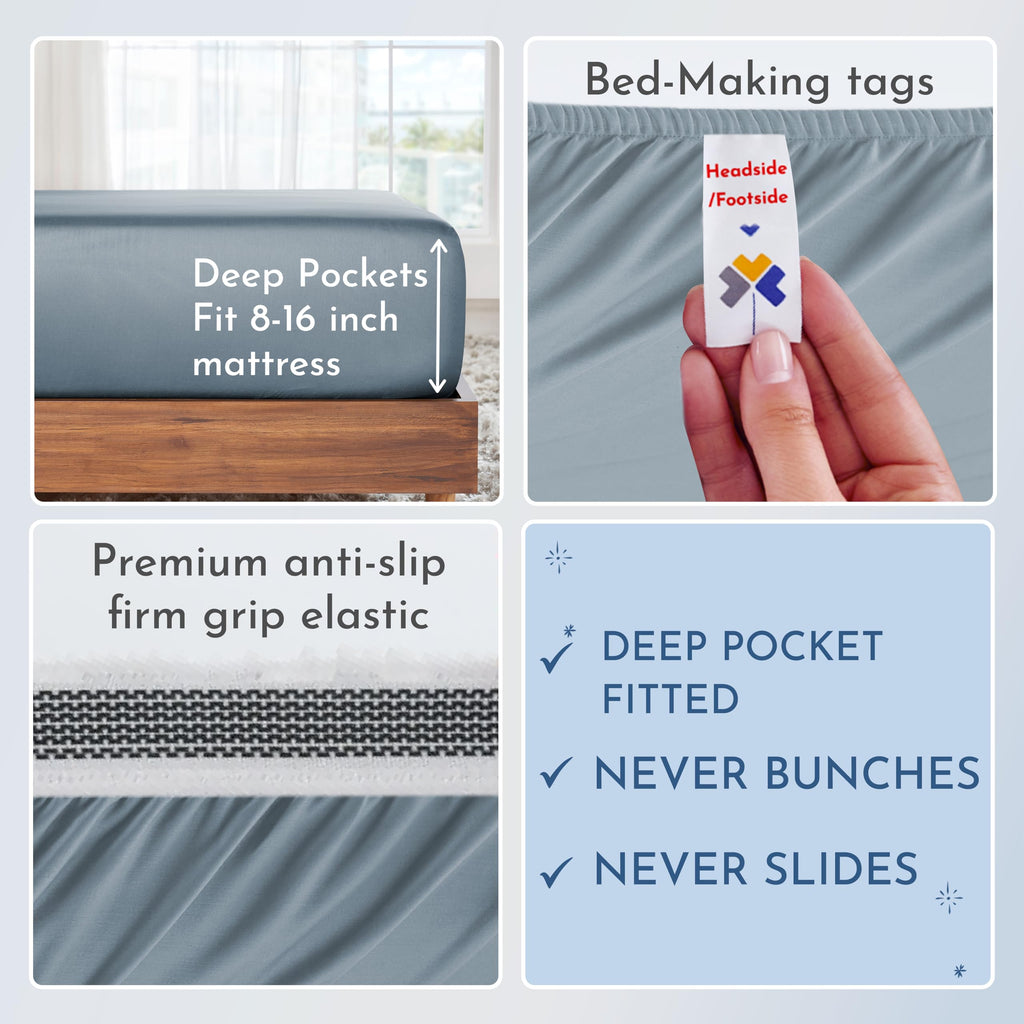 California Design Den Deep Pocket King Sheet Set - Luxury 800 Thread Count Sheets King, 100% Cotton Sateen Bedding Set - Cooling & Softer Than Egyptian Cotton Sheets (Beige)