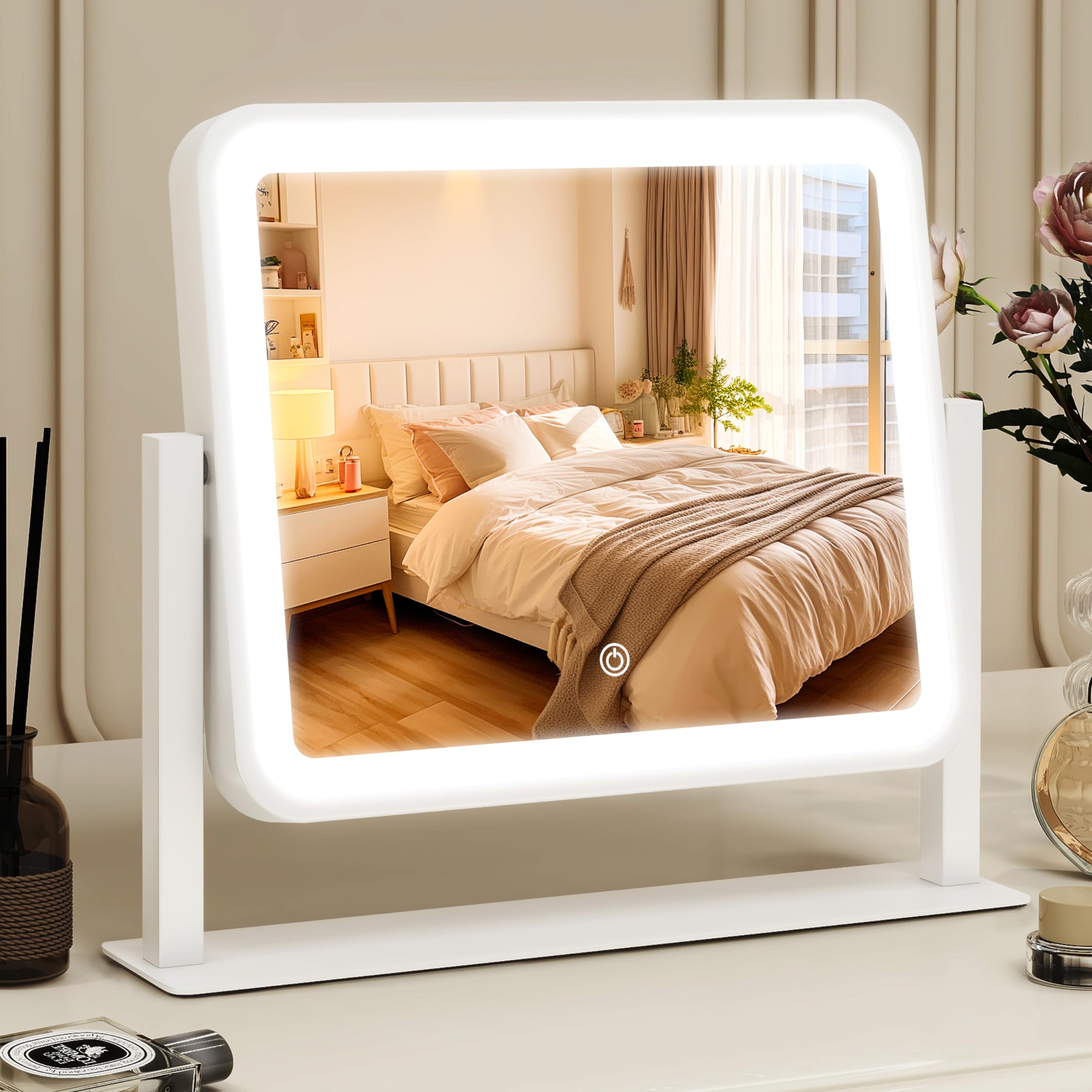 ROLOVE Vanity Mirror with Lights, 14'  12' LED Makeup Mirror, Lighted Makeup Mirror with Lights, Smart Touch Control 3 Colors 