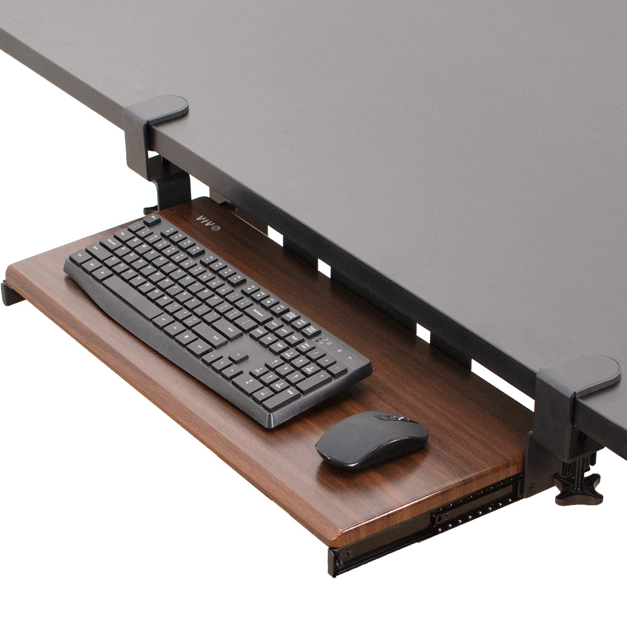 Vivo Clamp-On Computer Keyboard And Mouse Under Desk Mount Slider Tray, 27 (33 Including Clamps) X 11 Inch Pull Out Platform Dra