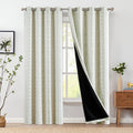 Jinchan 100% Blackout Boho Curtains 96 Inch Longes For Bedroom Sage Green On Beige Geometric Printed Grommet Top Room Darkening Thermal Insulated Window Drapes 2 Panels