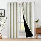 Jinchan 100% Blackout Boho Curtains 96 Inch Longes For Bedroom Sage Green On Beige Geometric Printed Grommet Top Room Darkening Thermal Insulated Window Drapes 2 Panels