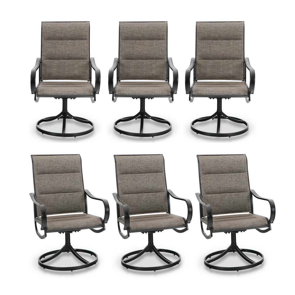 Phi Villa Outdoor Swivel Patio Dining Chairs Set Of 6, All Weather Patio Chair With Padded Textilene & Metal Frame For Outdoor Poolside Lawn Garden, Brown