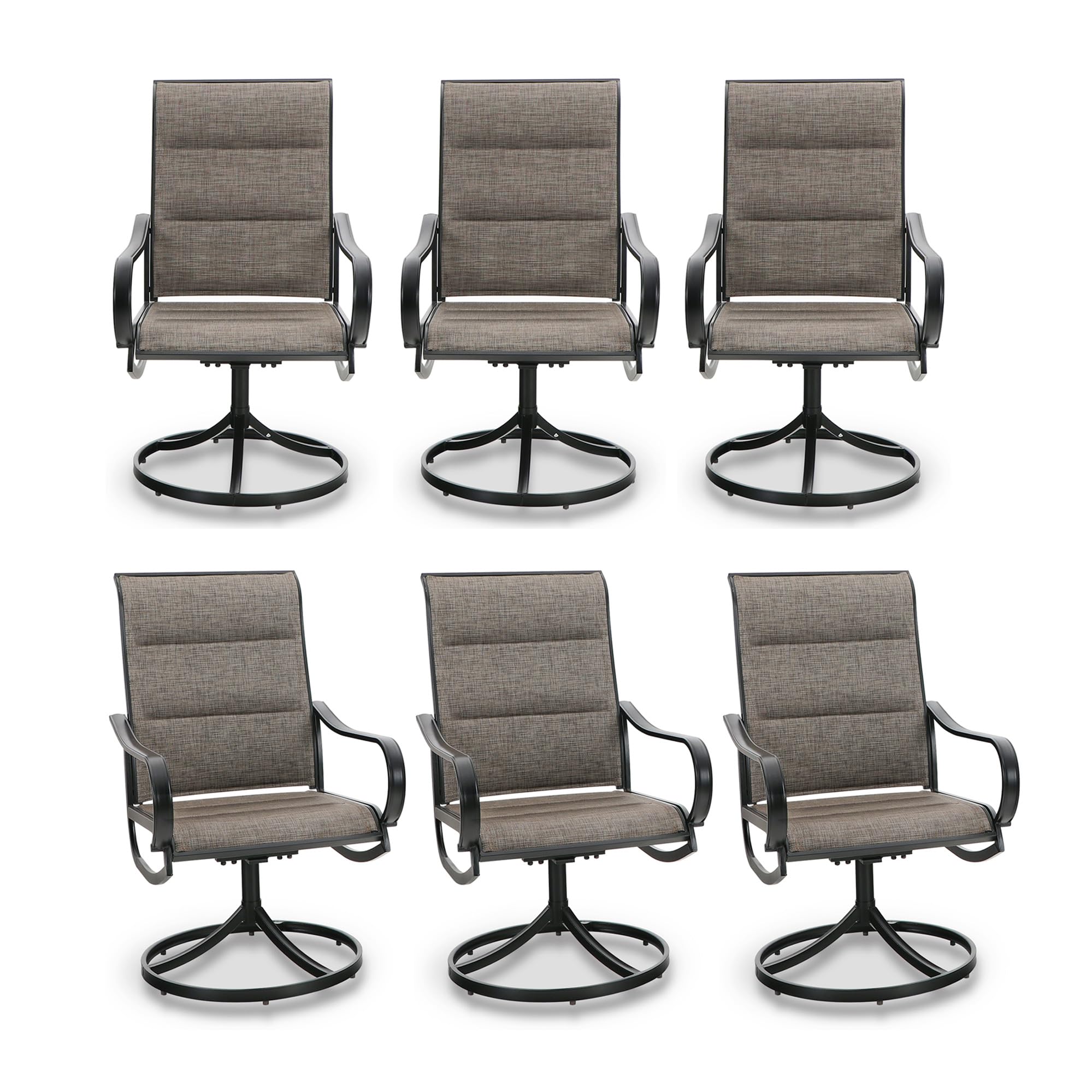 Phi Villa Outdoor Swivel Patio Dining Chairs Set Of 6, All Weather Patio Chair With Padded Textilene & Metal Frame For Outdoor Poolside Lawn Garden, Brown
