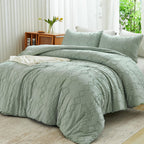 Andency Sage Green Tufted Comforter Set Queen(90X90Inch), 3 Pieces(1 Tufts Comforter, 2 Pillowcases) Boho Textured Farmhouse Comforter, Microfiber Down Alternative Geometric Comforter Bedding Set