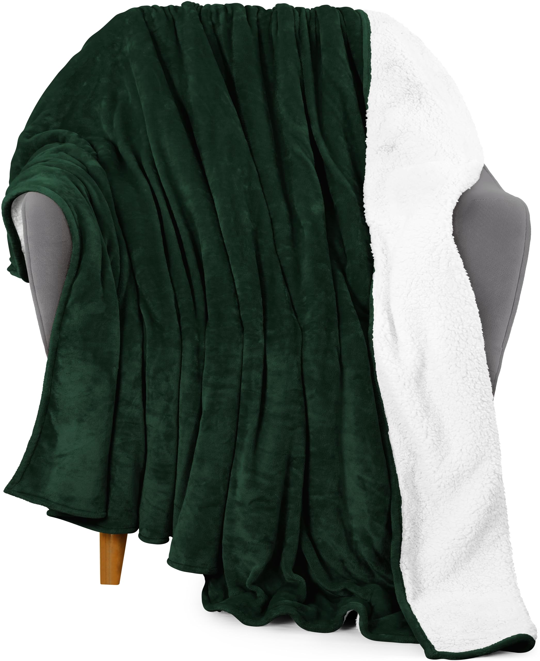 Utopia Bedding Sherpa Blanket Throw Size [Forest Green, 50X60 Inches] - 480Gsm Thick Warm Plush Fleece Reversible Blanket For Be