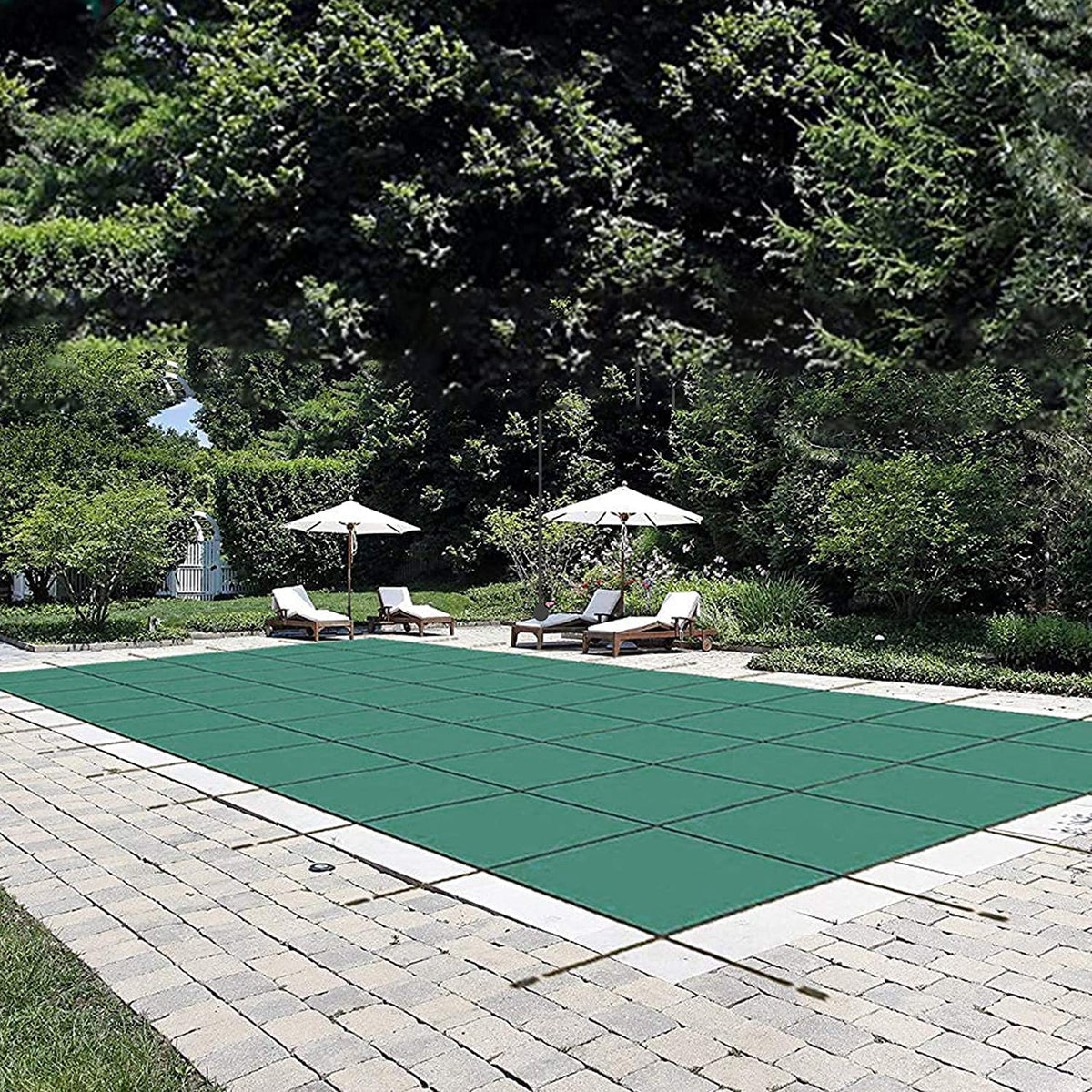 Vevor Pool Safety Cover Fits 14X26Ft Rectangle Inground Safety Pool Cover Green Mesh Solid Pool Safety Cover For Swimming Pool W