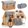 Wicker Picnic Basket for 4, 4 Person Picnic Kit, Willow Hamper Service Gift Set with Blanket Portable Bamboo Wine Snack Table fo