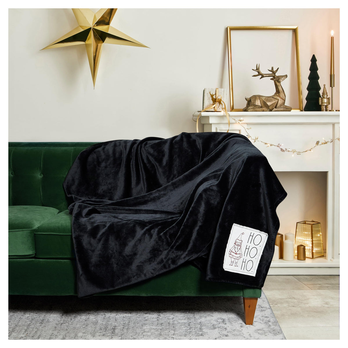 Rae Dunn Throw Blanket- Soft, Decorative Blankets For Bed Or Couch, Cozy Throws For Sofa, Soft Plush Throw Embroidered Ho. Ho. H