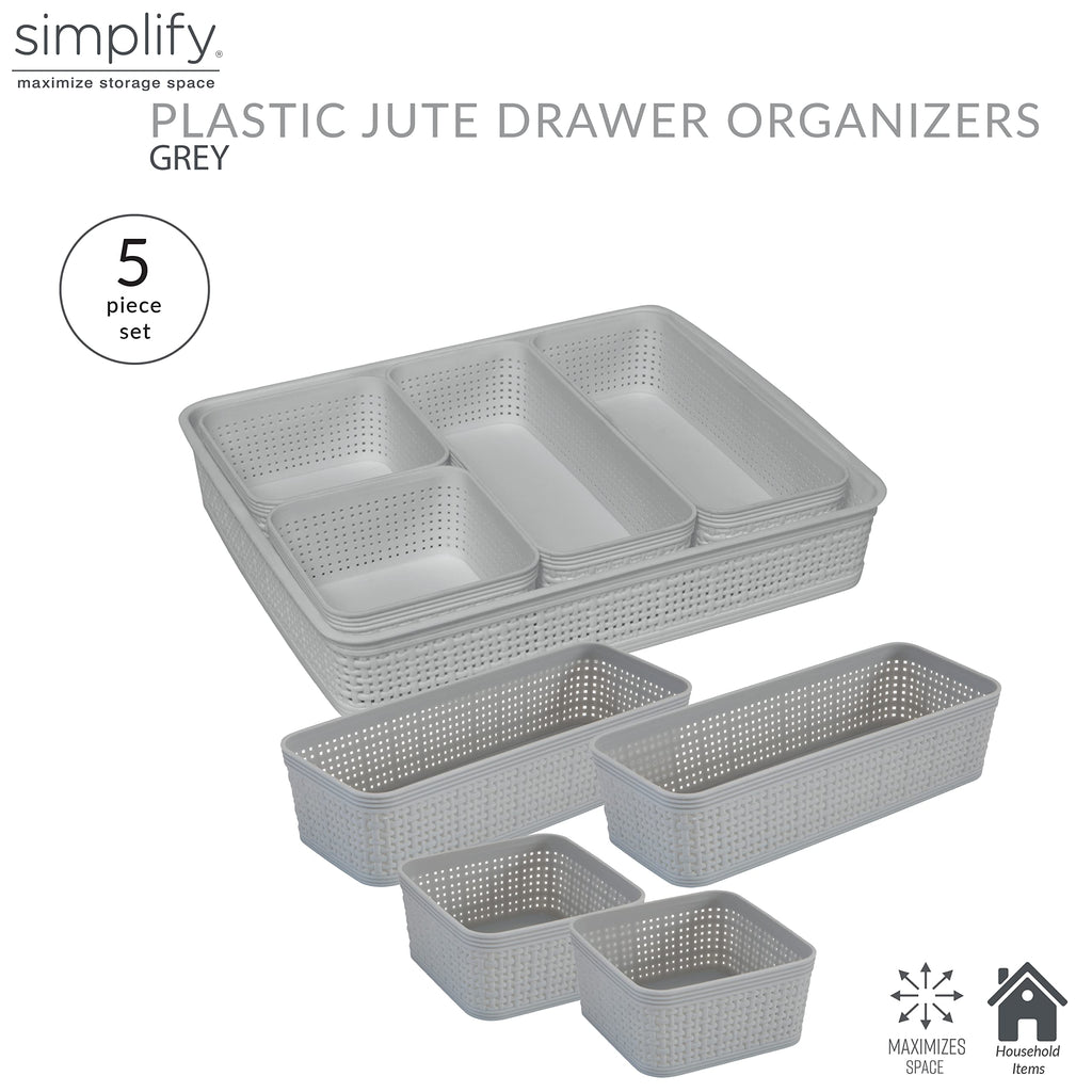 Simplify 5 Piece Organizing Set | Multiple Size Bins | Multipurpose | Office | Desk | Dorm | Bathroom | Storage Basket | Small I