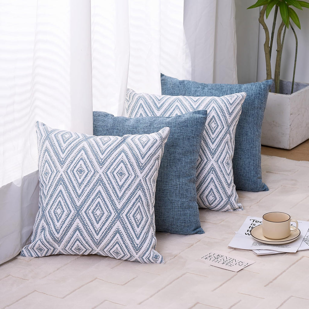 HPUK Decorative Throw Pillow Covers Set of 4 Linen Polyester Blue 18"x18"
