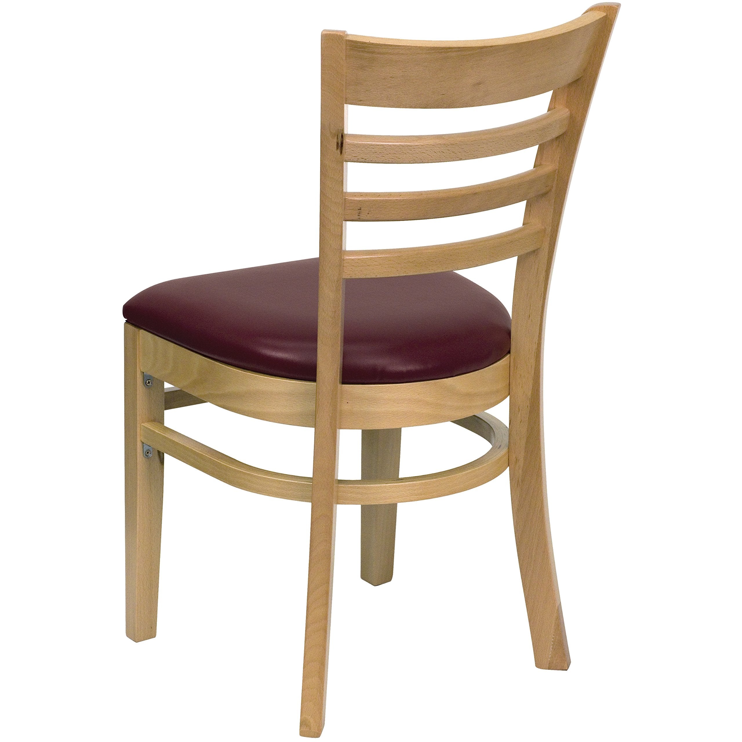 Flash Furniture Hercules Series Ladder Back Natural Wood Restaurant Chair - Burgundy Vinyl Seat