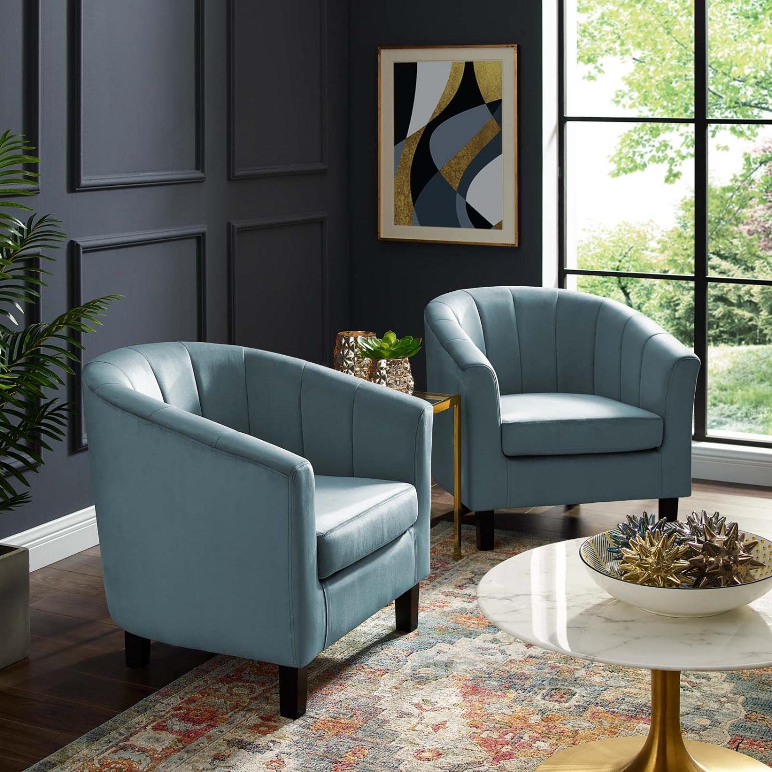 Modway Prospect Channel Tufted Performance Velvet Armchair Set Of 2, Light Blue