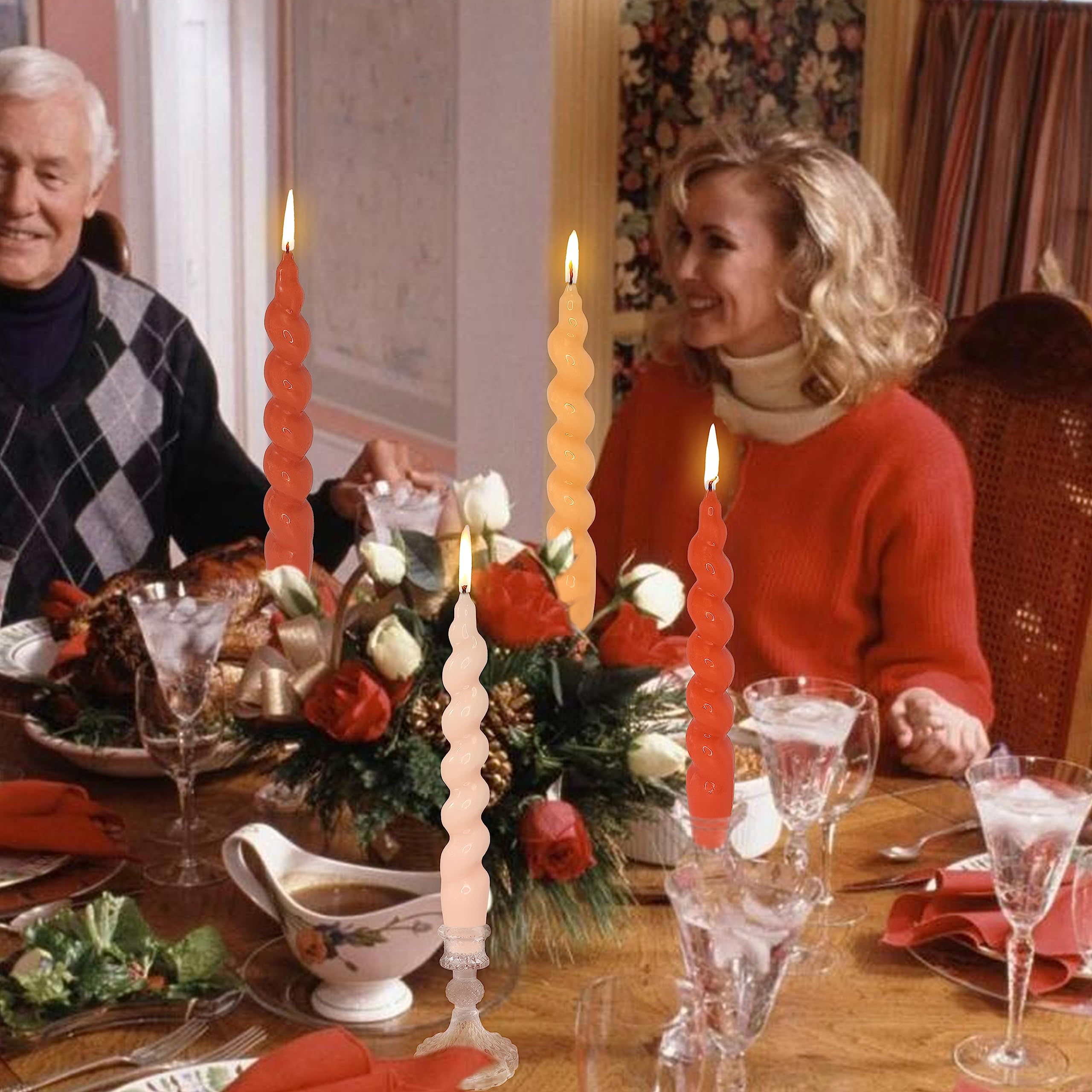 4 Pcs Gradient Color Tapered Candles Unscented Spiral Candlesticks 7.5 Inch Orange Twisted Candles For Christmas Halloween Weddi