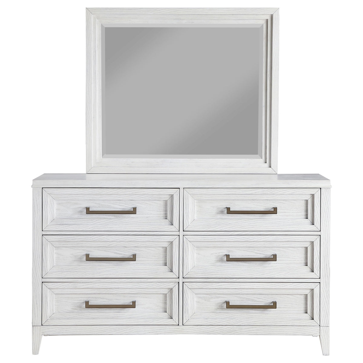 Coaster Home Furnishings Marielle Coastal 64-inch 6-Drawer Bedroom Dresser with Mirror Bedroom Clothing Storage Cabinet Wide Chest of Drawers Organizer Unit Distressed White 224843M