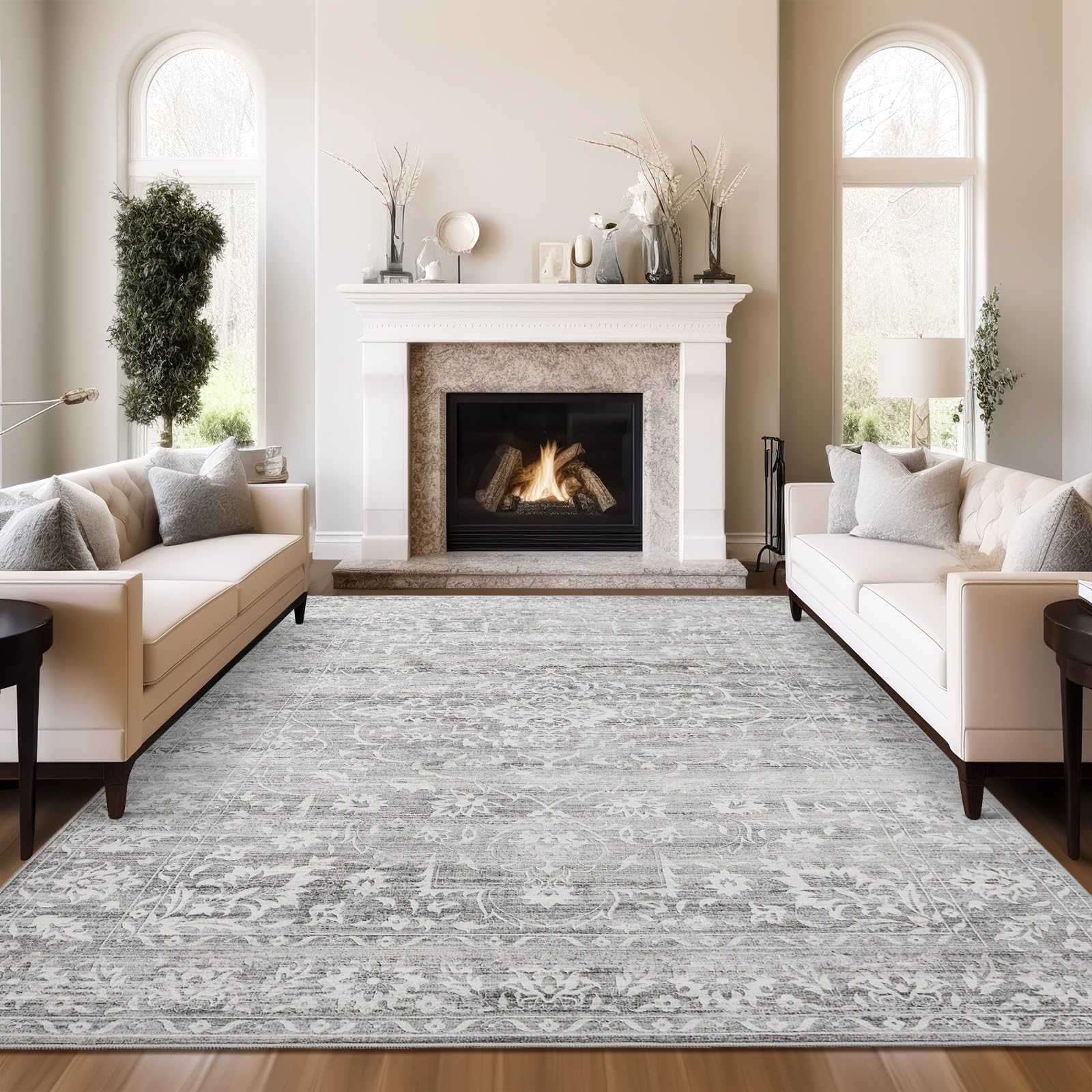 Soalmost 10x14 Area Rugs for Living Room Large Washable Rugs for Bedroom Floral Vintage Non-Slip Thin Area Rug Indoor Home Offic