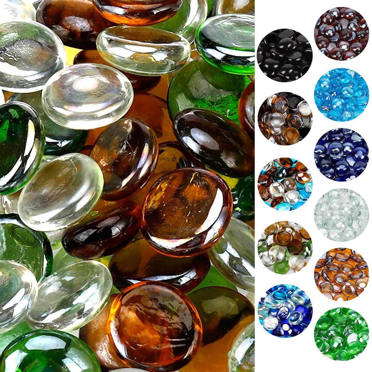 Onlyfire 10 Pounds Fire Glass Beads For Propane Fire Pit And Gas Fireplace, 1/2 Inch Round Blended Firepit Glass Rocks Flat Marb