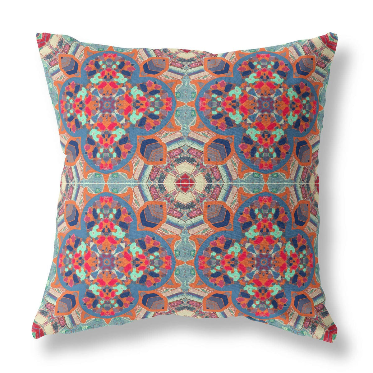 HomeRoots Orange Blue Aqua Broadcloth Orange Blue Cloverleaf Indoor Outdoor Throw Pillow