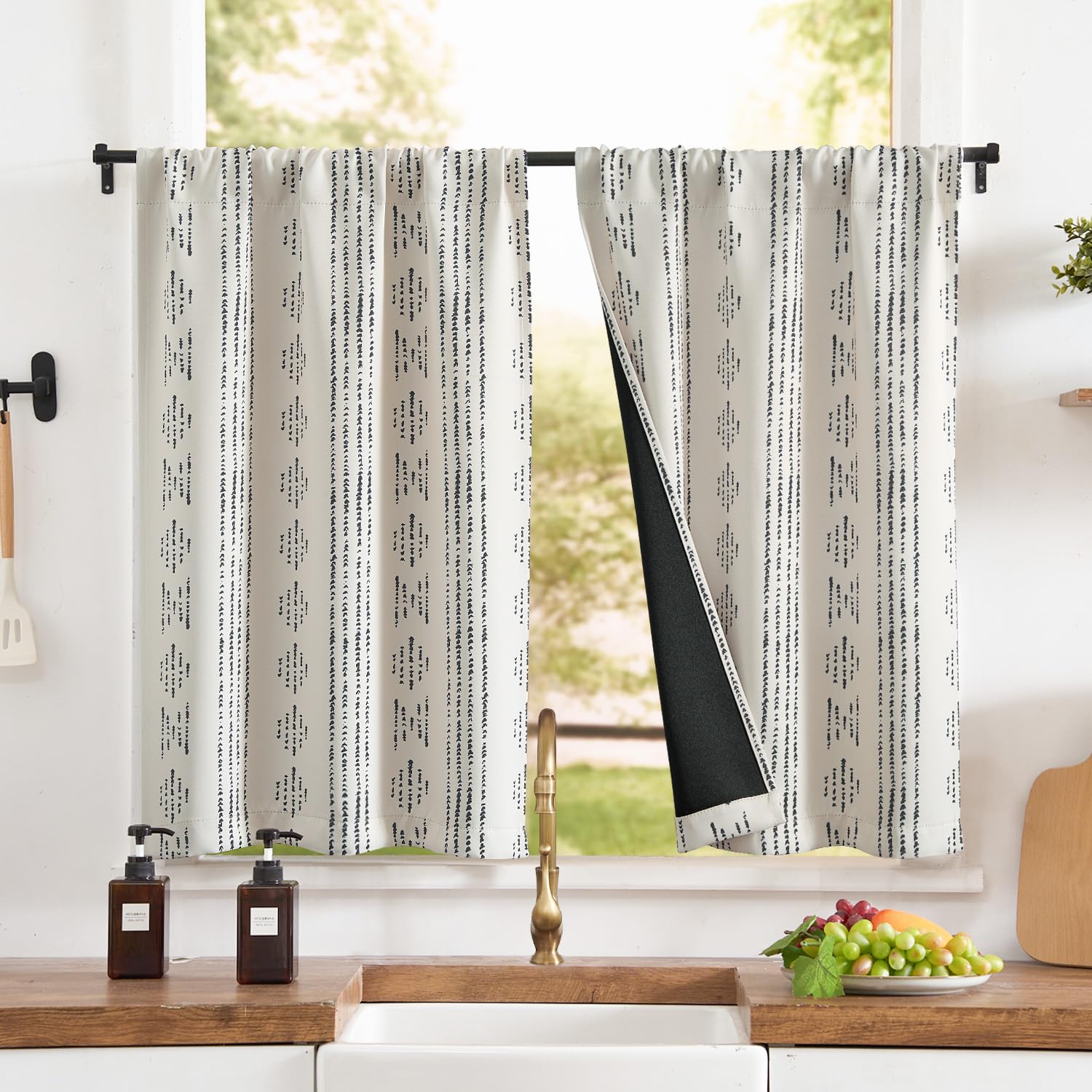 jinchan 100% Blackout Boho Kitchen Curtains 36 Inches Tier Curtains Bohemian Small Cafe Curtains for Bedroom RV Basement Room Da