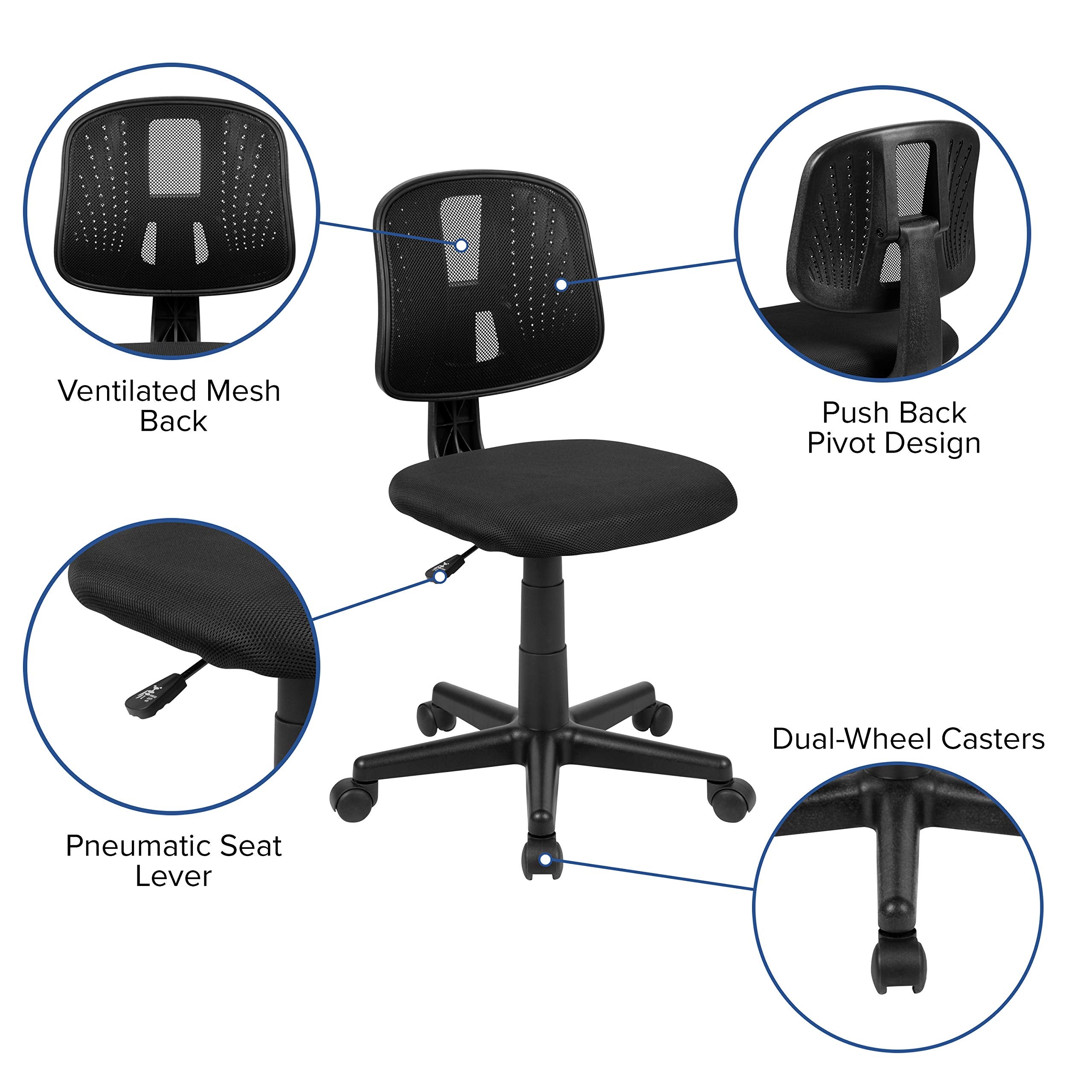 Flash Furniture Flash Fundamentals Mid-Back Swivel Task Office Chair With Pivot Back, Height-Adjustable Ergonomic Mesh Office Desk Chair, Black