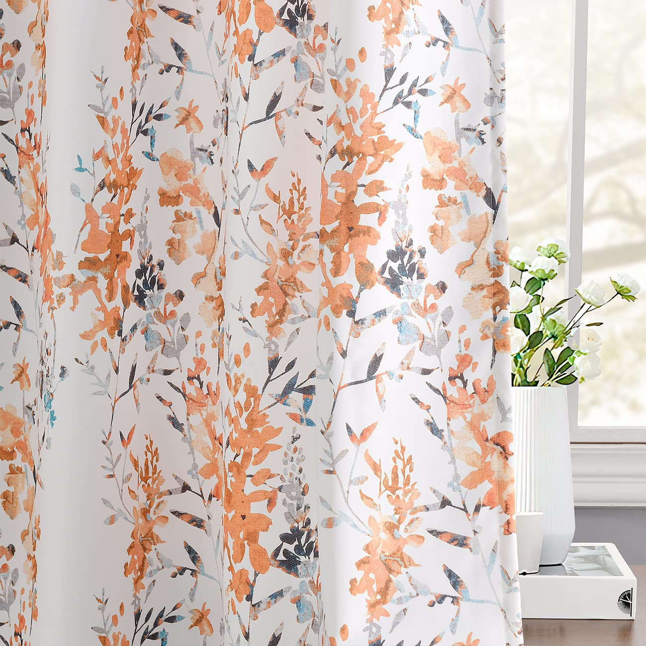 Kotile Room Darkening Curtains For Bedroom, Classic Vintage Branch Leaf Thermal Curtain Panels 63 Inch Length 2 Panels Set Light