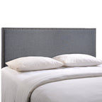 Modway Region Linen Fabric Upholstered Queen Headboard in Smoke with Nailhead Trim
