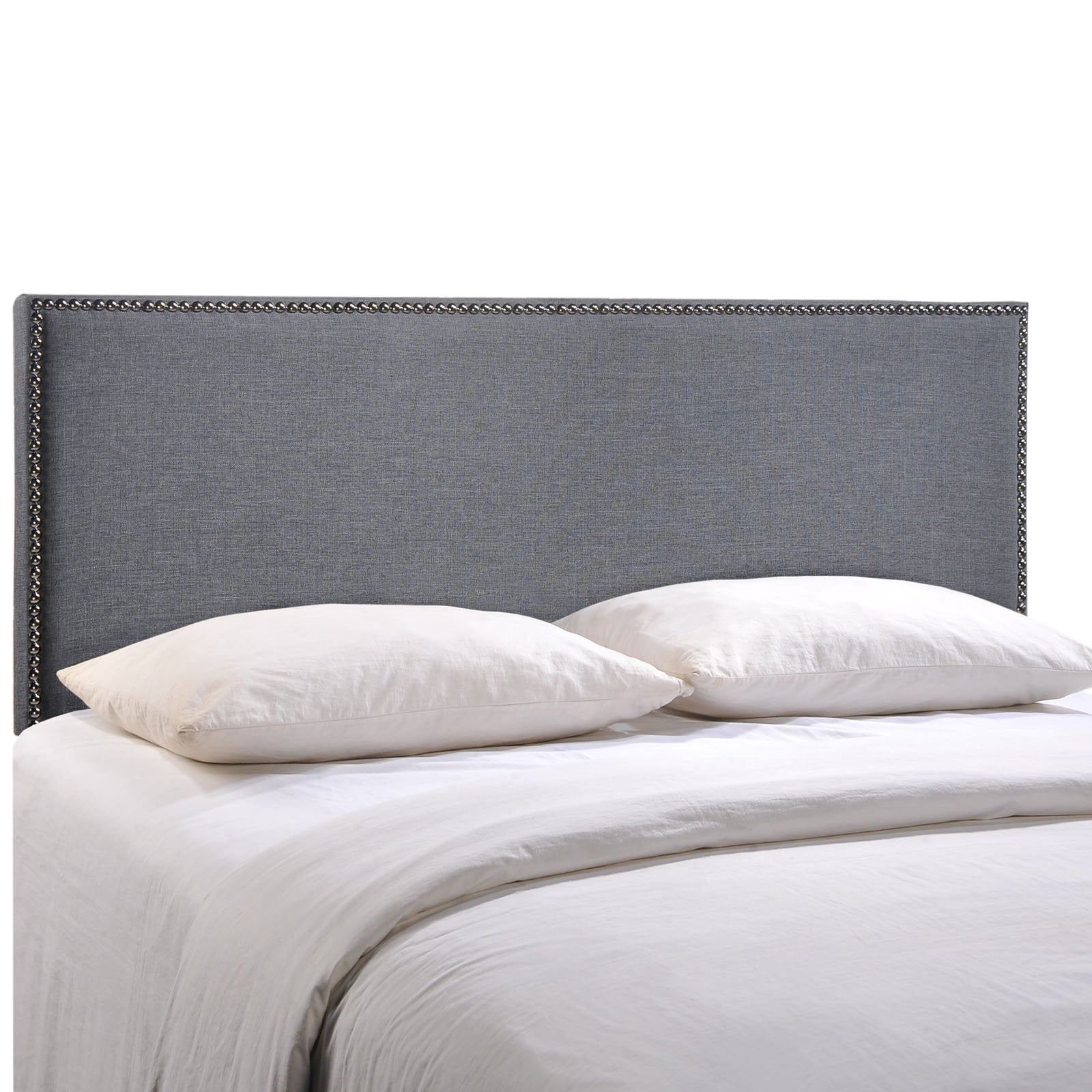 Modway Region Linen Fabric Upholstered Queen Headboard in Smoke with Nailhead Trim
