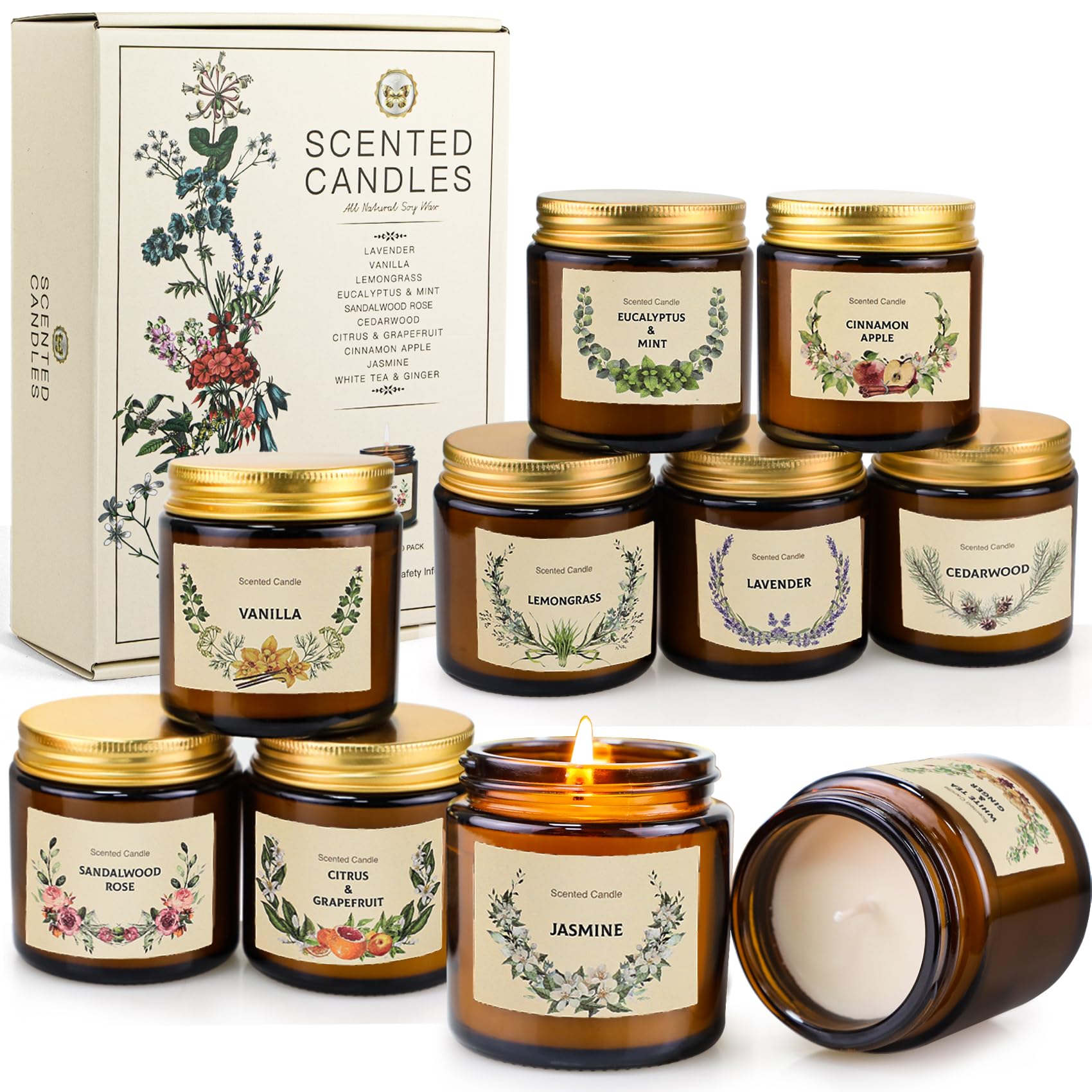 10 Pack Candles for Home Scented Aromatherapy Candles Gifts Set for Women, Natural Soy Wax Amber Candles Set, Birthday, Mothers