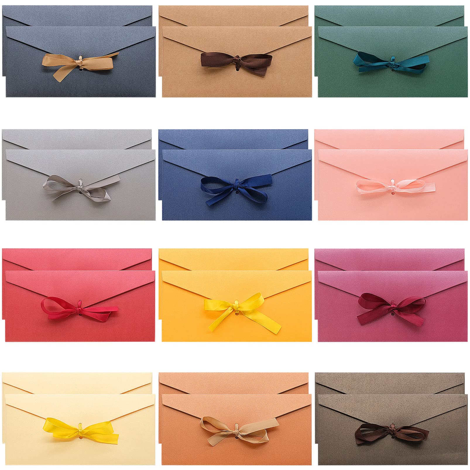 24 Pcs Colorful Gift Card Envelopes For Thanksgiving Christmas, 8 X 4 Inch Bow Greeting Card Envelopes, Beautiful Pearlescent Co