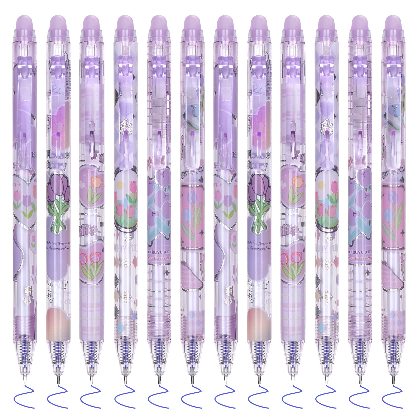Temiary 12Pcs Cute Erasable Gel Pens, Make Mistakes Disappear, 0.5Mm Fine Point Smooth Writing For Planner Puzzles, Blue Ink No